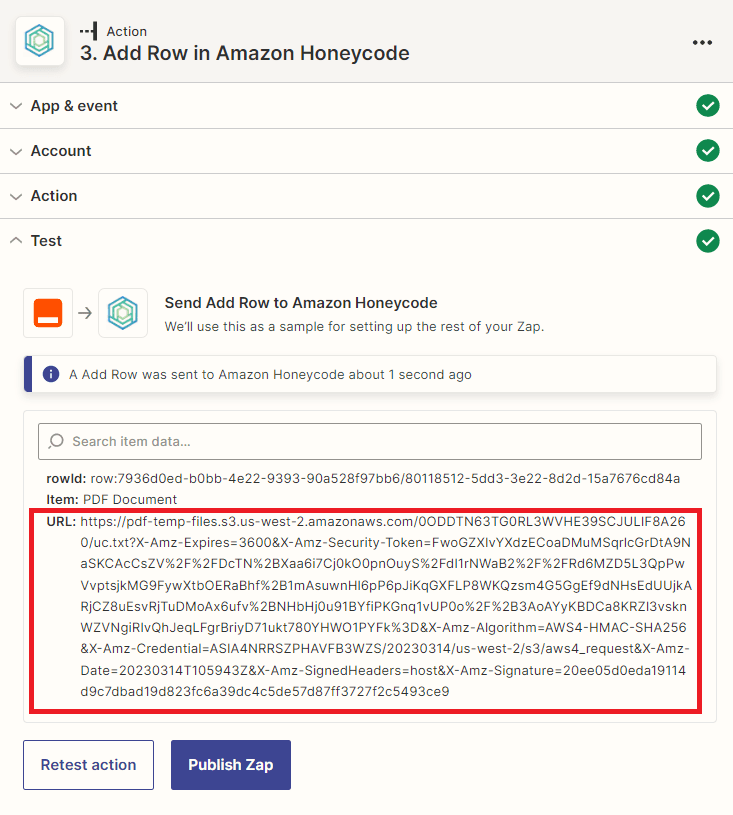 Honeycode Test Result