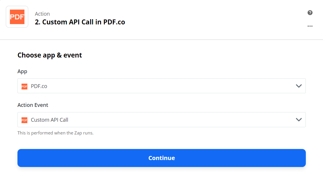 Set Custom API Call In PDF.co As The Action Step