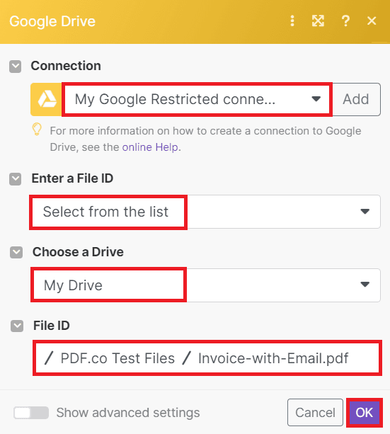 Configuring the Google Drive module