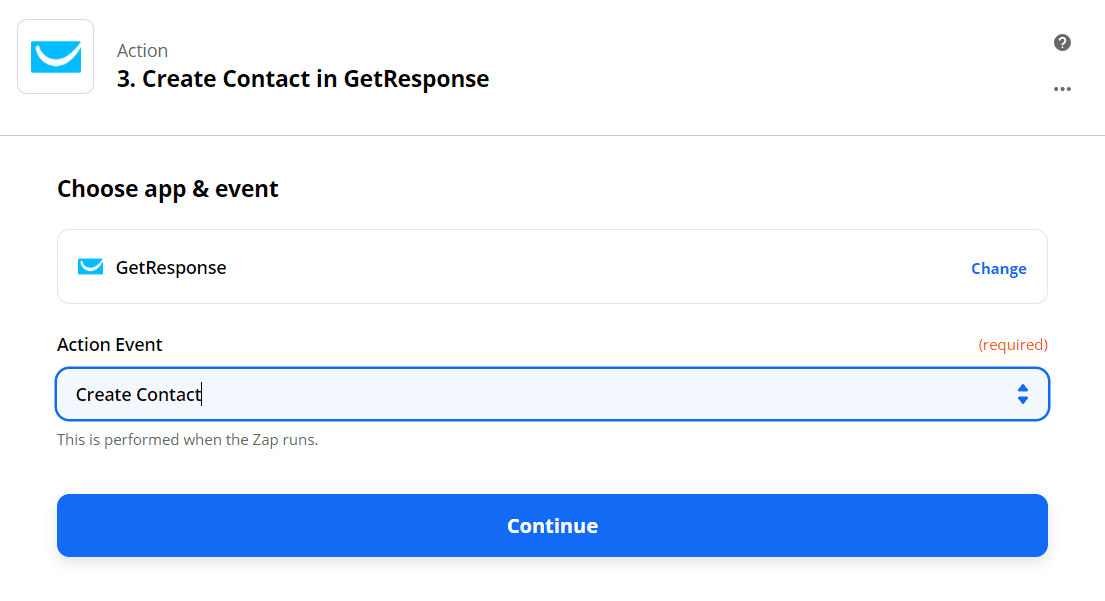 Set Create Contact As GetResponse Action Step