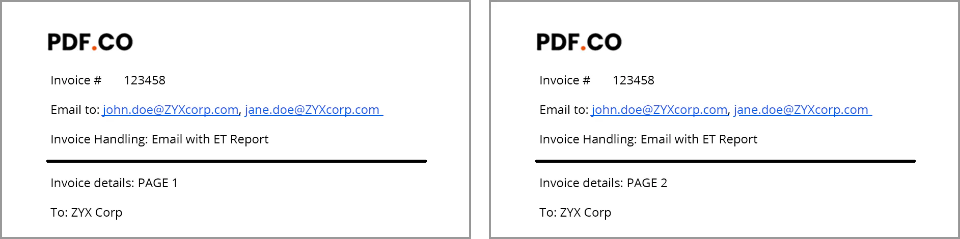 Multipage invoices