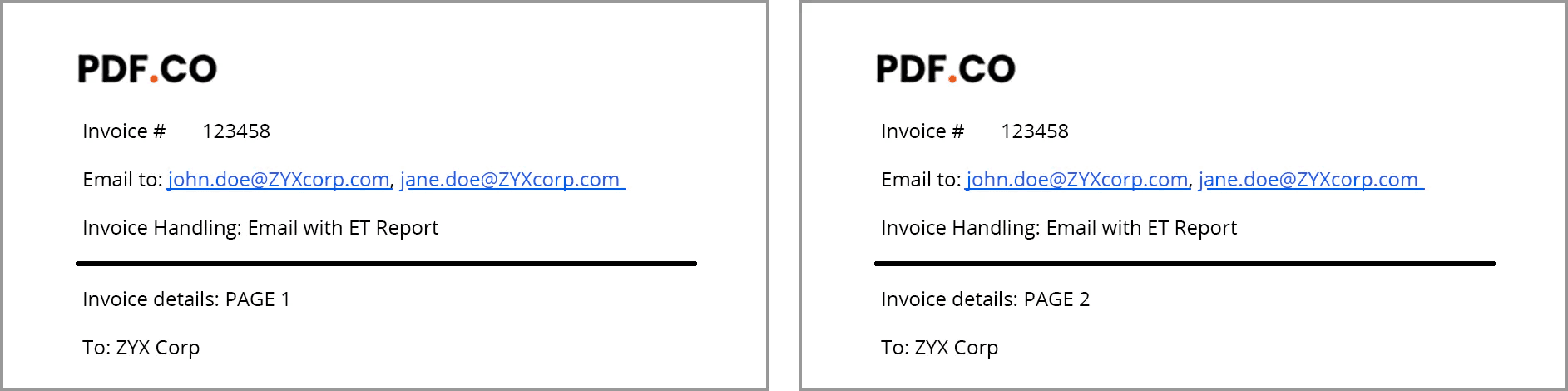 Multipage invoices