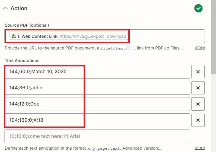 Zapier - PDF Filler configuration