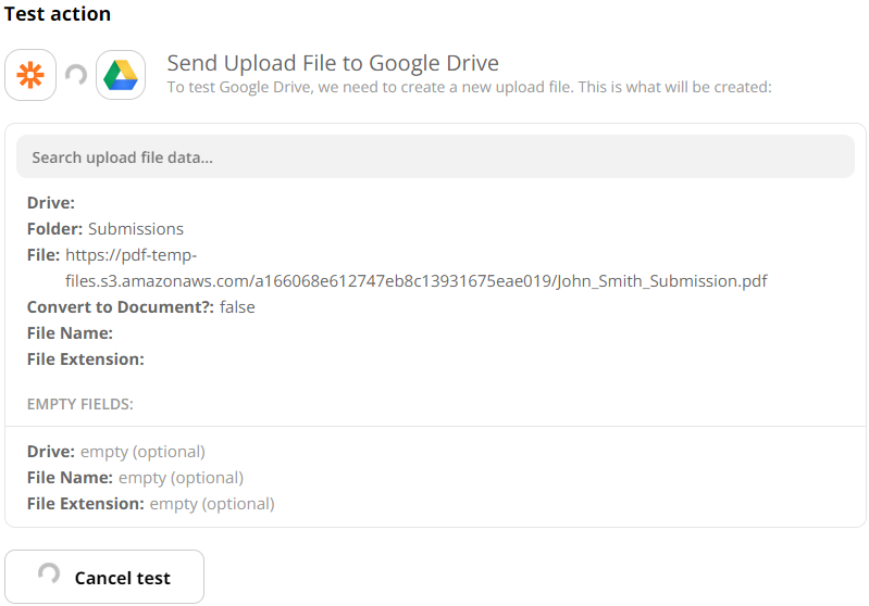 Test Google Drive Action