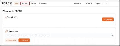 Screenshot of PDF.co Dashboard