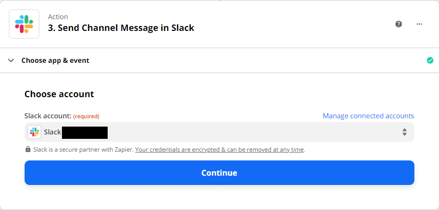 Choosing a Slack account to be used in Zapier