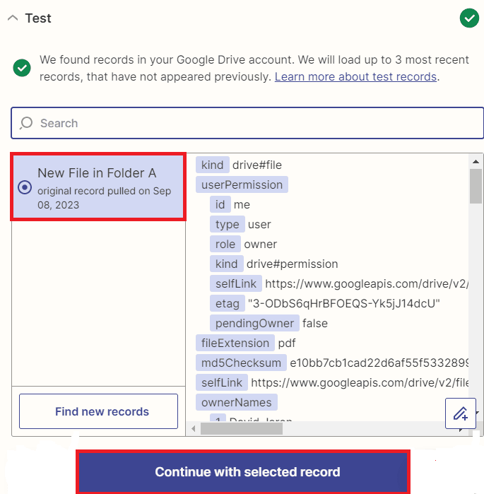 Zapier - Google Drive test