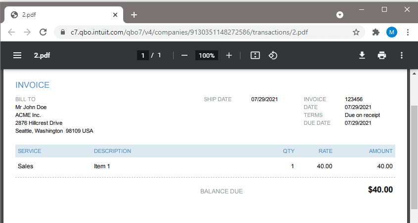 Quickbooks Online Created Invoice Using PDF.co And Zapier