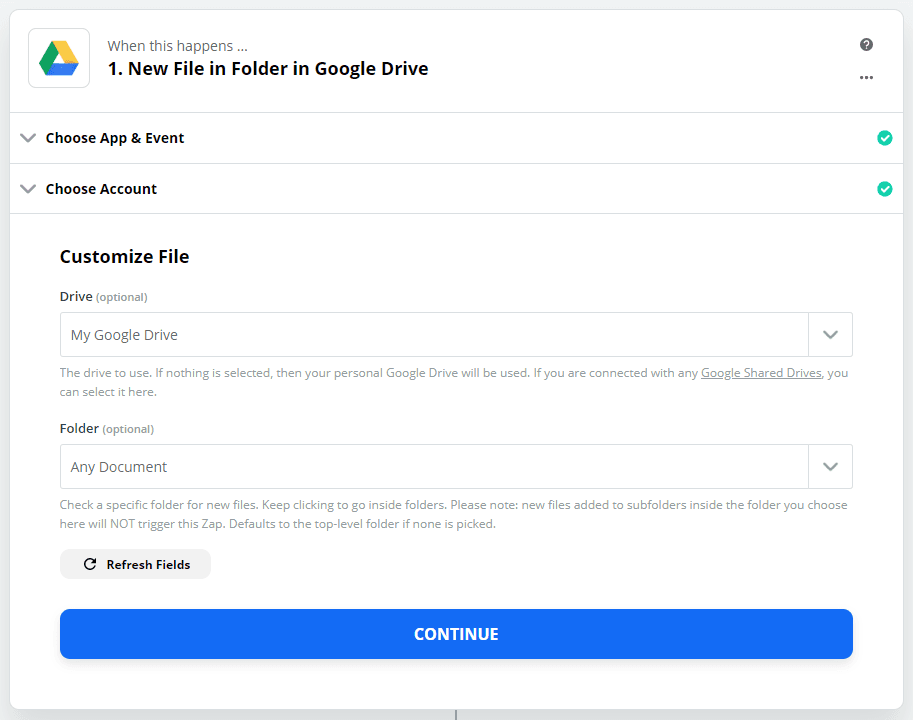 Select Folder on Google Drive