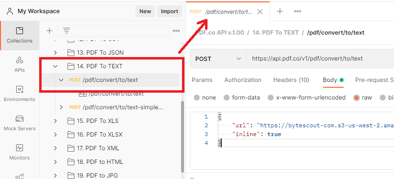 Open PDF To Text Folder Under Postman Collection