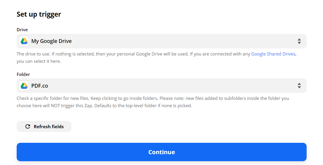 Choose The Google Drive Folder For Source Documents