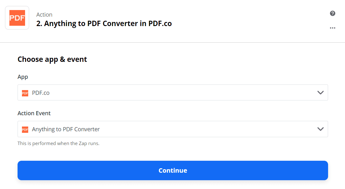 Set Anything To PDF Converter As The Action Step