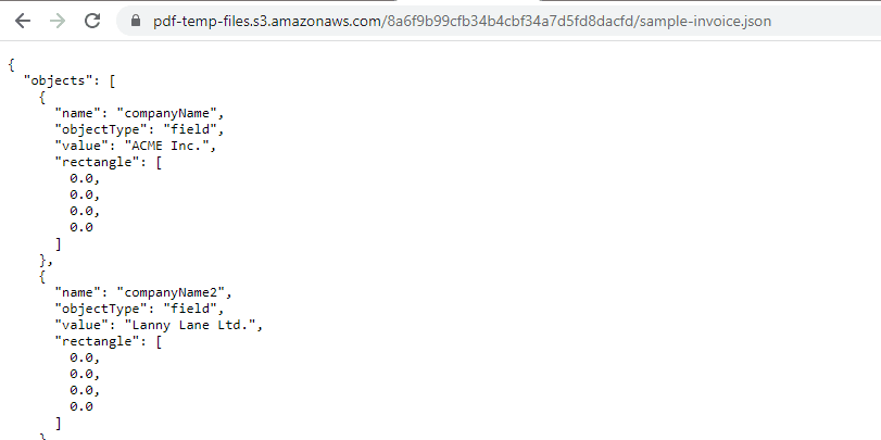 Parsed data output