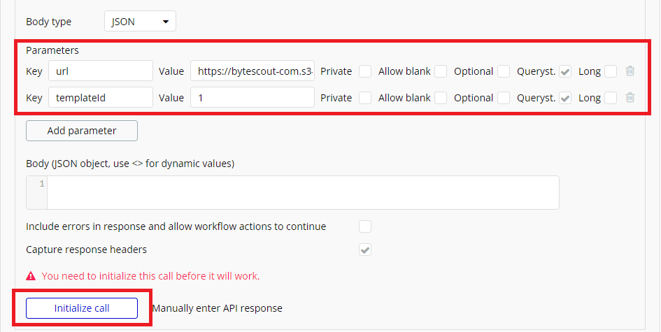 Adding parameters