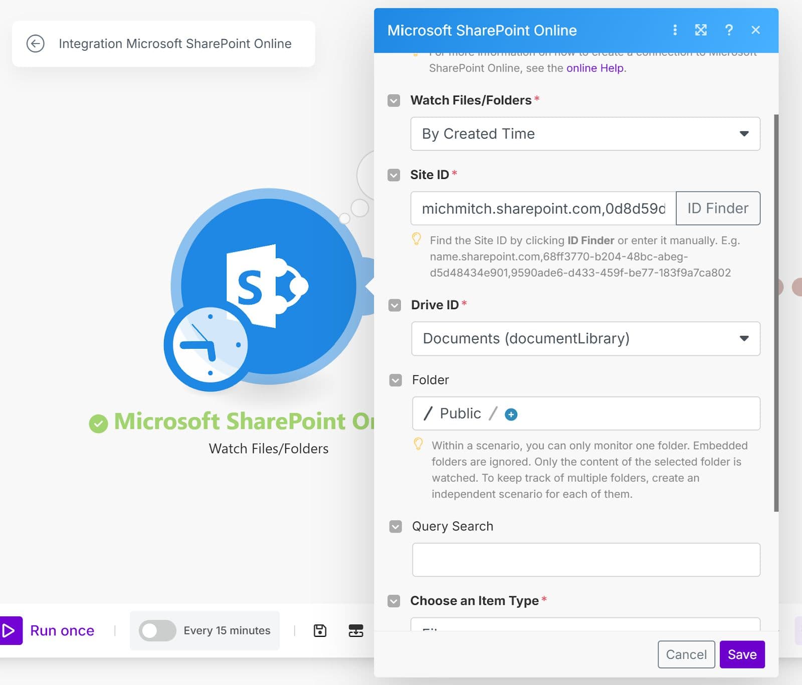 Configure the Module with the Site and Folder Details