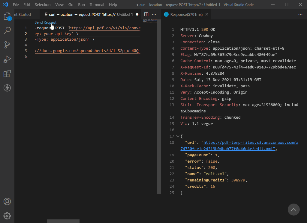 cURL Request and Response