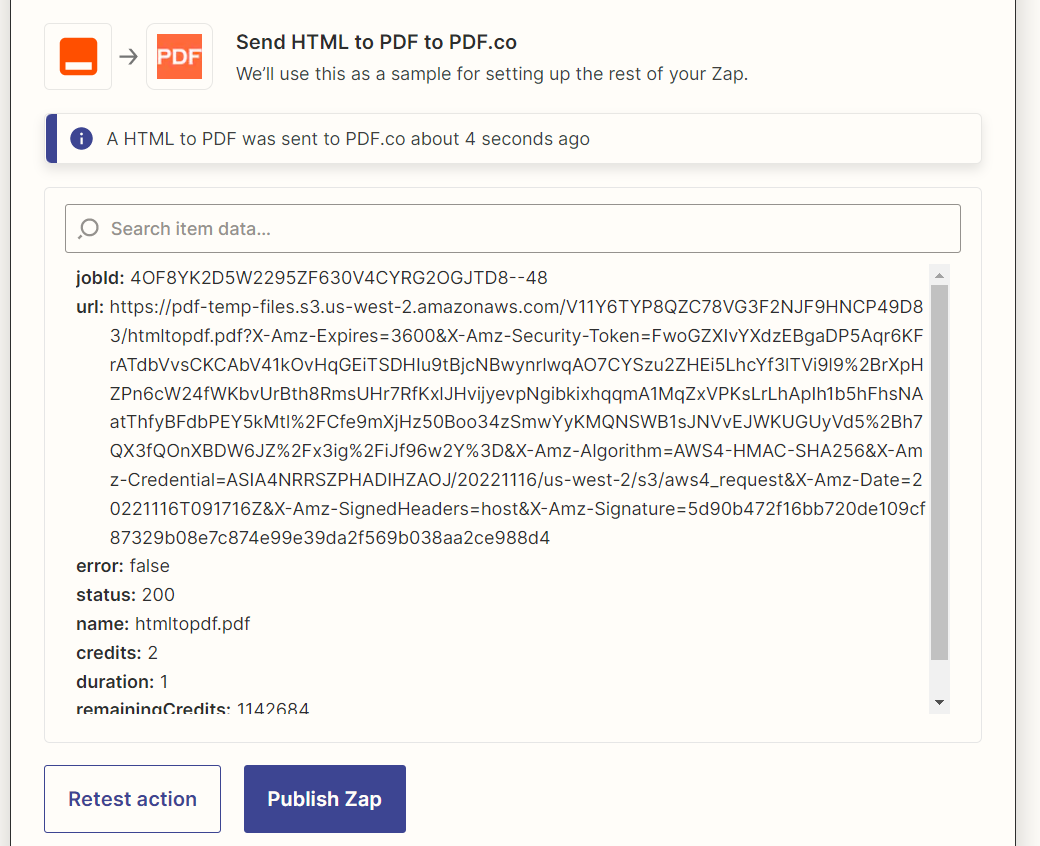 Send HTML to PDF result