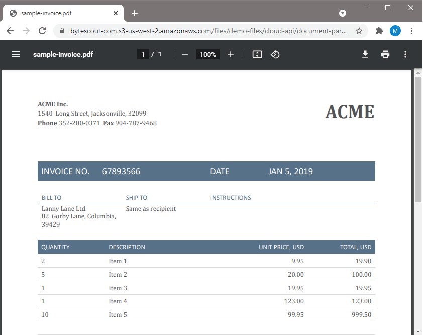 Sample PDF Invoice To Parse