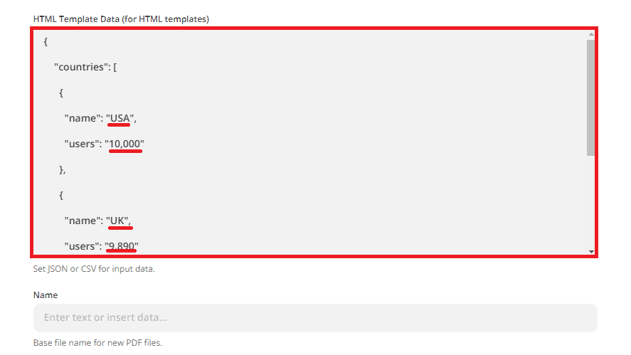 JSON Template Data